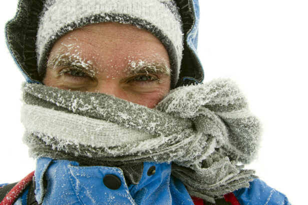 man frozen in outdoor winter storm